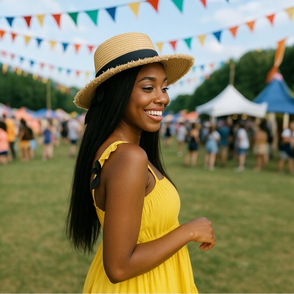 THE RIVIERA CHARM BLACK RIBBON RAFFIA SUN HAT - Picture 3 of 7